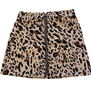 - F21 Leopard Print Denim Zip Up Mini Skirt